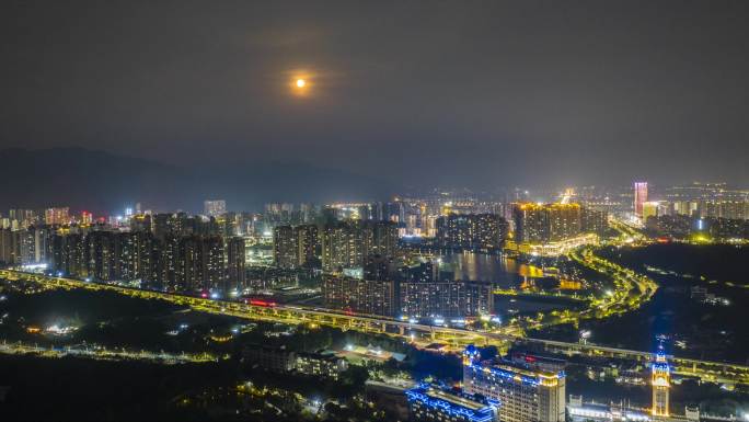 肇庆东湖月亮升起航拍延时