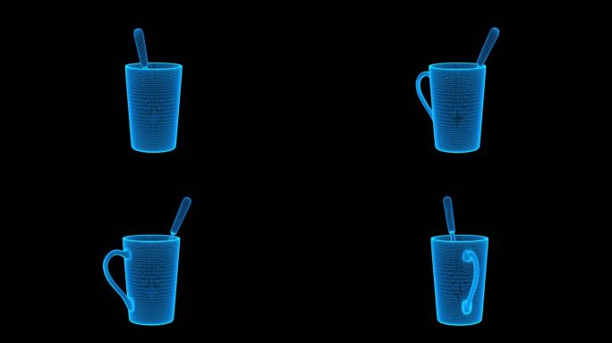 【原创】蓝色线框全息科技水杯动画带通道