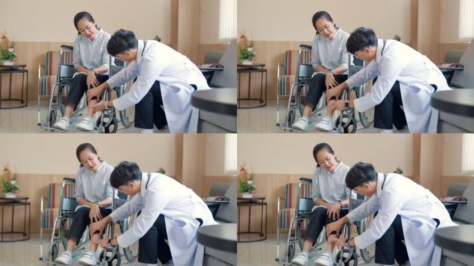 医生在轮椅上帮助她的病人