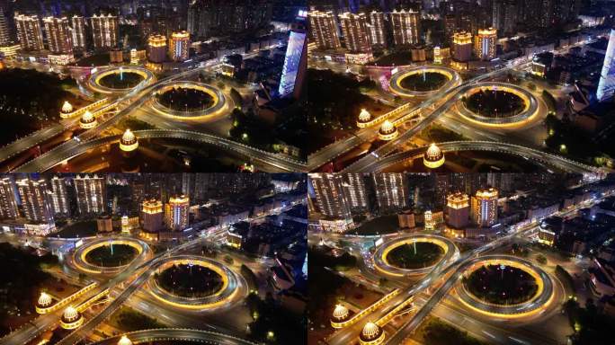 哈尔滨市航拍公路大桥延时夜景