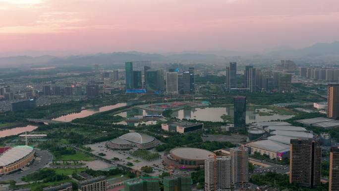 义乌城市地标建筑风光大场景航拍