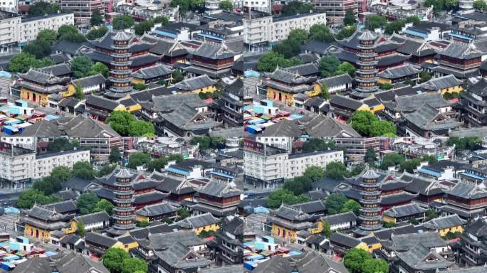 无锡南禅寺妙光塔俯视大场景城市风光航拍