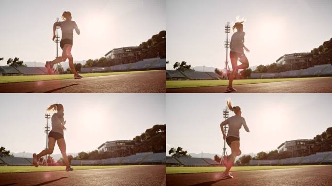SLO Mods女运动员在阳光体育场跑步