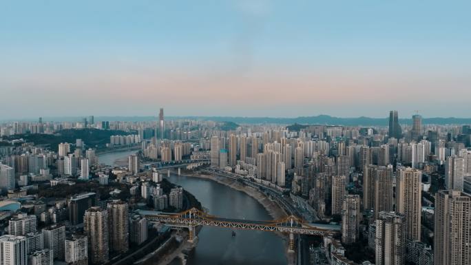 重庆城市江岸高空航拍