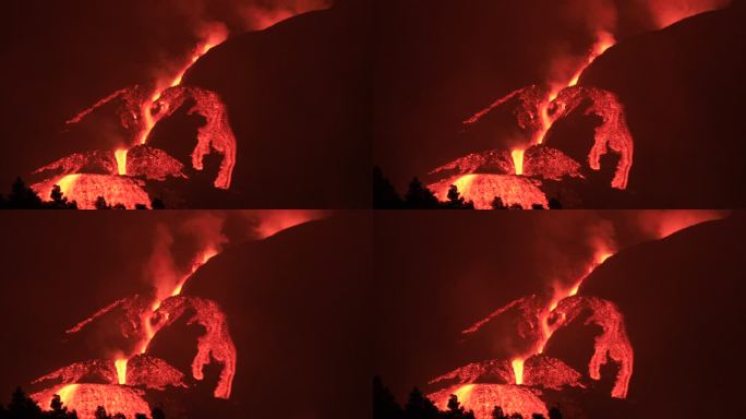 拉帕尔马火山爆发。老山顶的火山爆发。