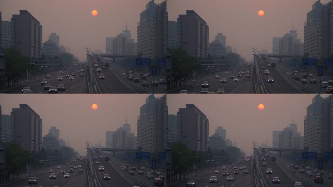 北京雾霾车流