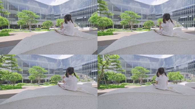 【4K正版】光明文化艺术中心休息的女孩