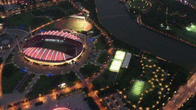 义乌市场体育场夜景风光俯瞰航拍