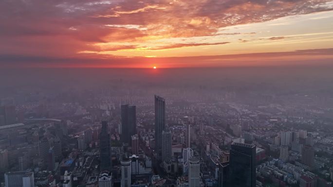 无锡城市航拍城市延时无锡市中心日出航拍