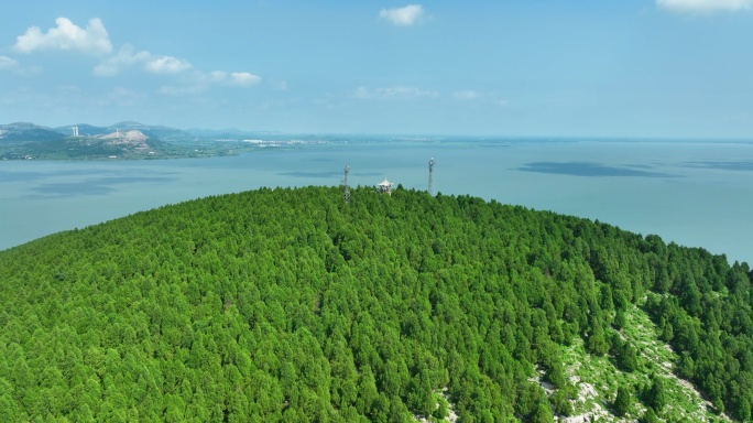 腊山国家森林公园东平湖和沿湖小区航拍