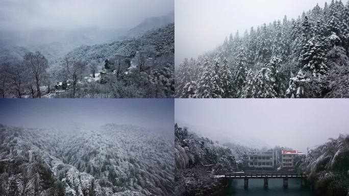 4k湖北咸宁高山乡村村落雪景视频