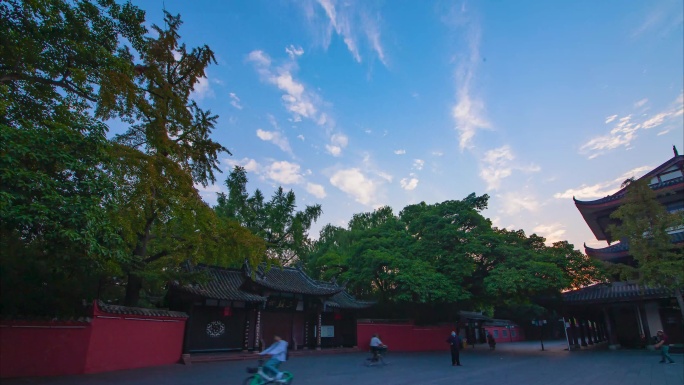 眉山市三苏祠大门古街日出延时