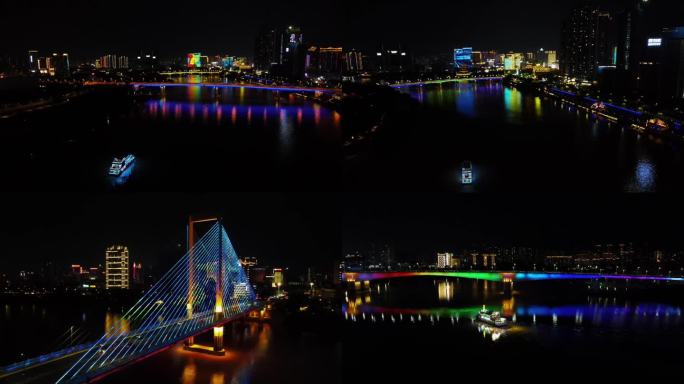 邕江 桥 游船 夜景