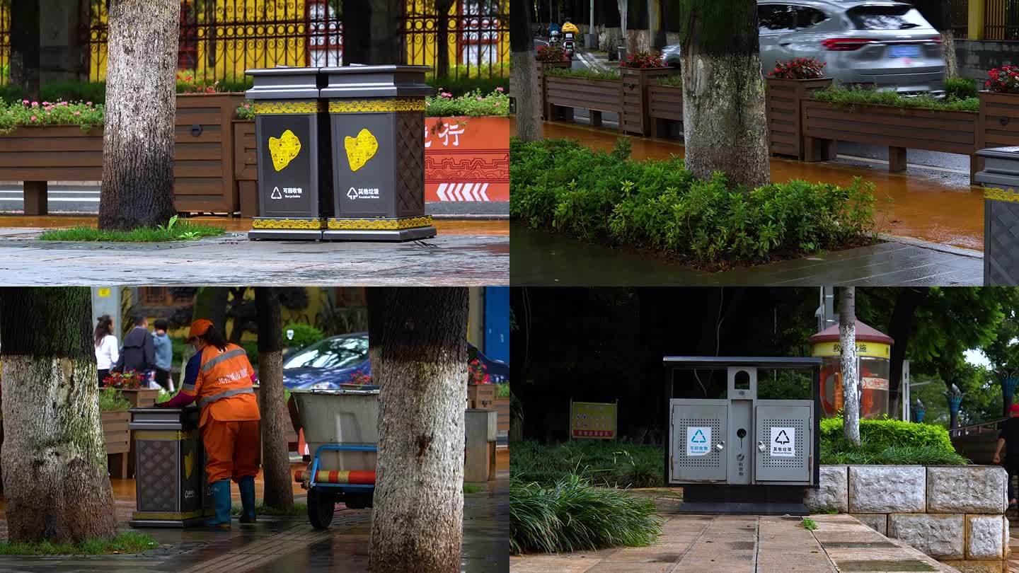 昆明城市街道整洁的垃圾桶分类