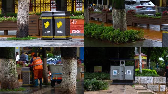 昆明城市街道整洁的垃圾桶分类