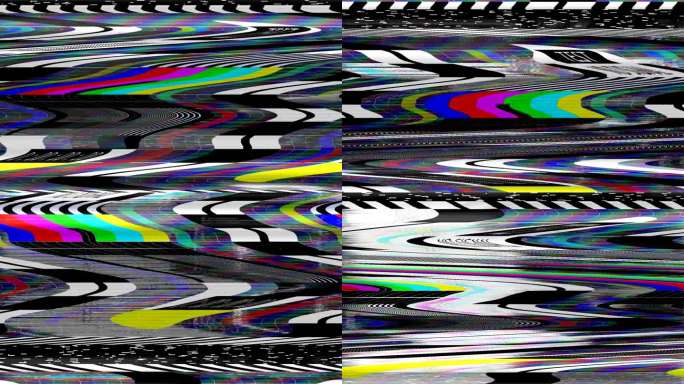 电视故障、静态噪声、失真信号问题、错误视频损坏、80年代复古风格