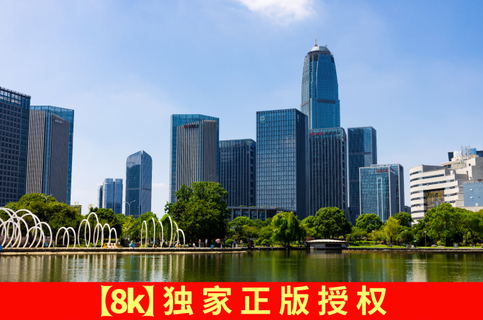 8k台州椒江市民广场小河及CBD建筑