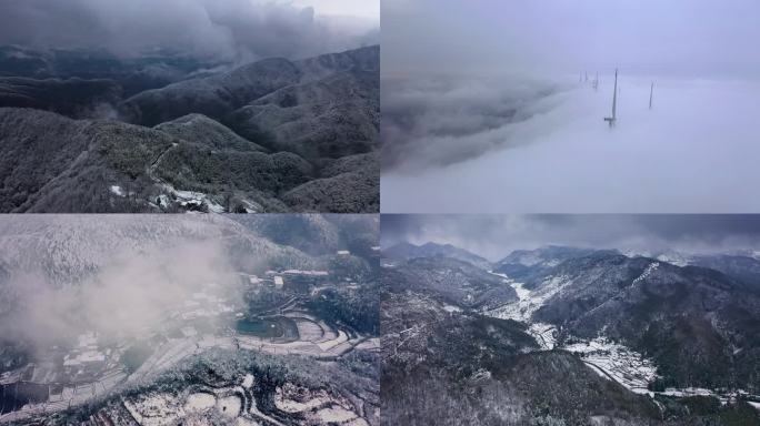4k湖北咸宁高山乡村村落雪景视频
