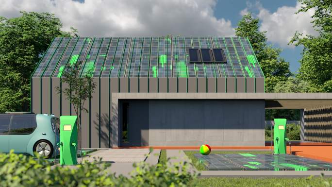 绿色能源住宅和车辆概念图