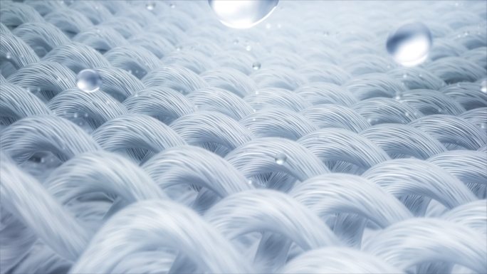 3d动画，一个简单的纺织织物和水气泡上升的微观模型