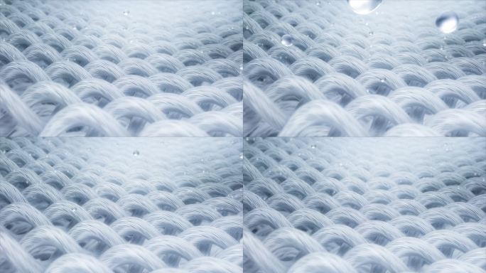 3d动画，一个简单的纺织织物和水气泡上升的微观模型