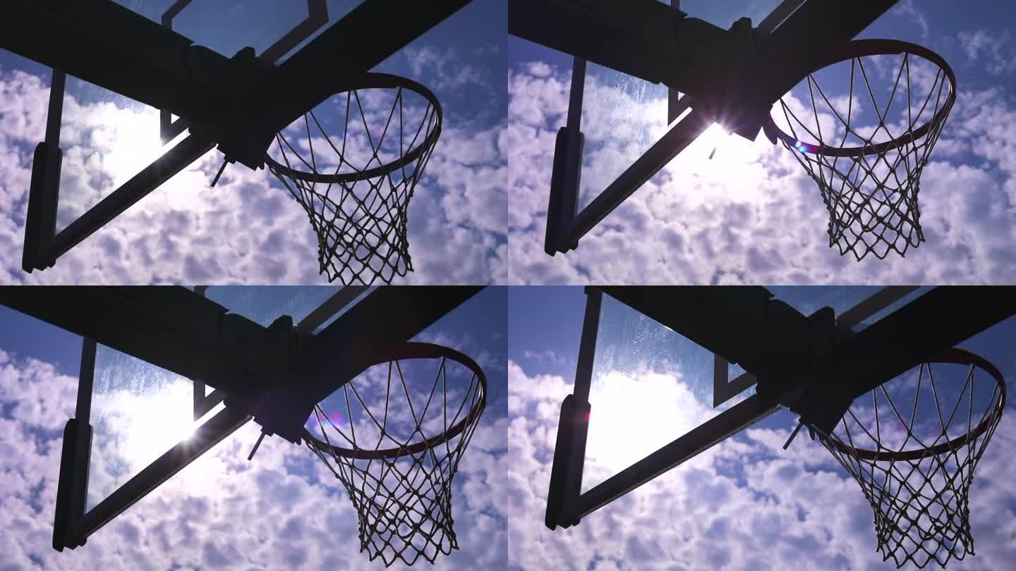 篮球框逆光剪影