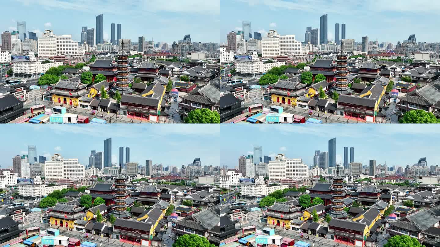 无锡南禅寺与现代城市建筑大场景航拍