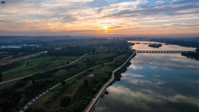 航拍滹沱河城市快速路延时