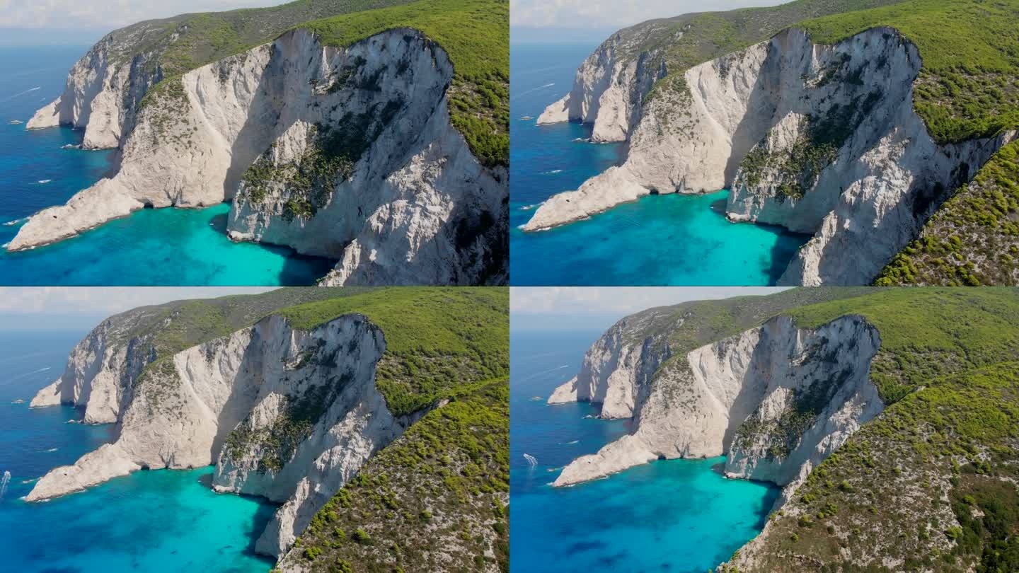 希腊扎金索斯岩石海岸的4k视频无人机视图
