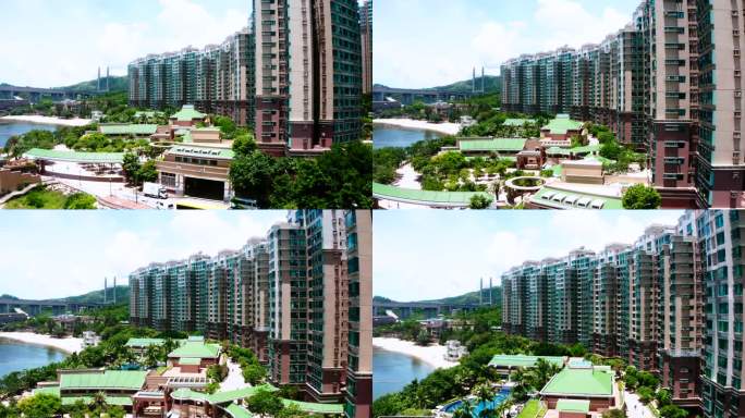 航拍香港马湾海滨公寓楼