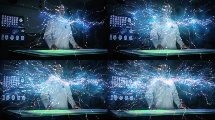 神经科学是一个未来研究实验室。人神经细胞或神经元3D全息图