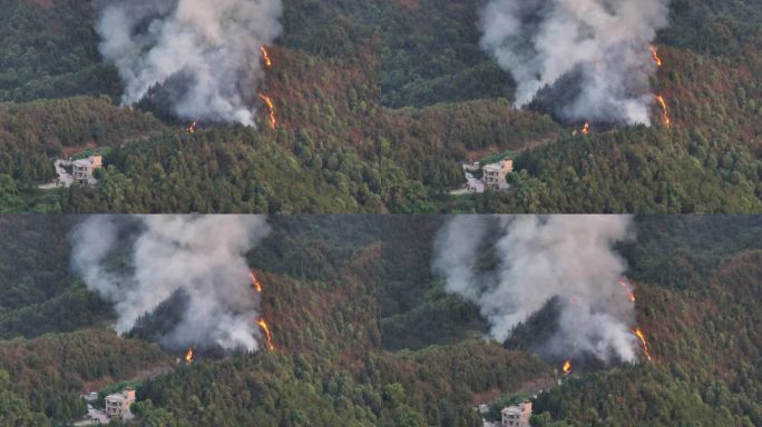 巴南森林火灾现场浓烟滚滚森林消防视频