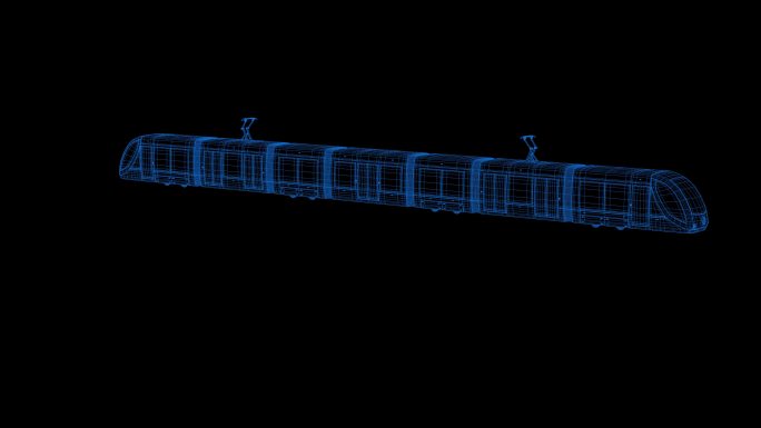 4K蓝色全息科技线框电轨车地铁素材带通道