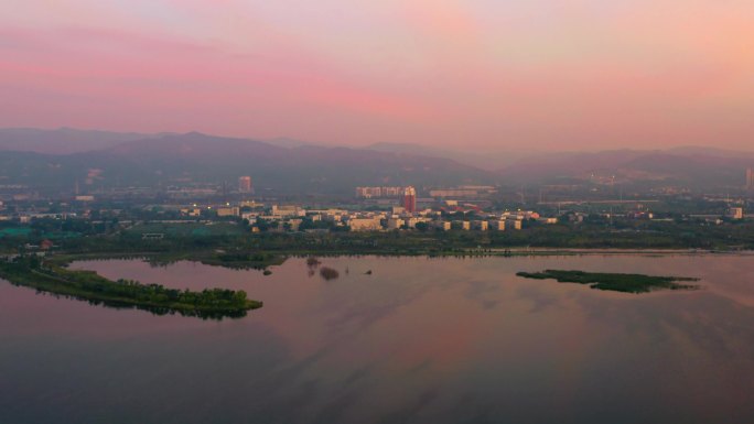 航拍太原晋阳湖