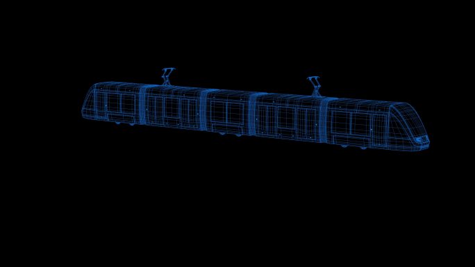 4K蓝色全息科技线框电轨车地铁素材带通道