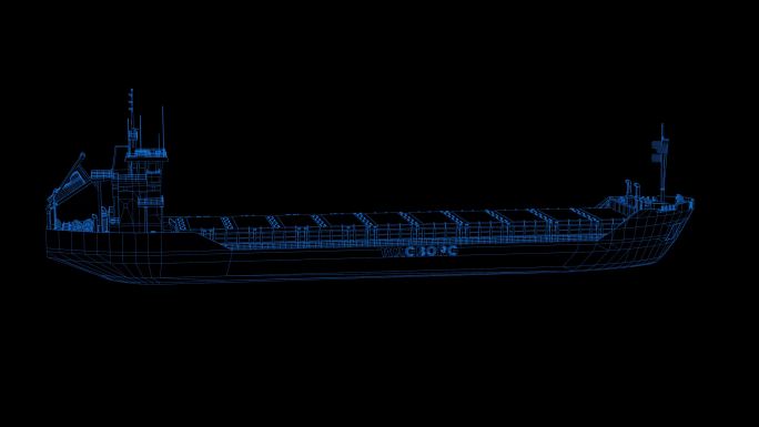 4K蓝色全息科技线框船 游艇素材带通道