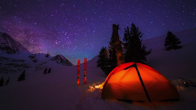 滑雪、登山、露营、夜间延时