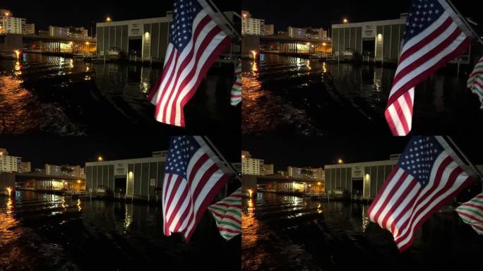 美国国旗在洲际水道的船尾飘扬