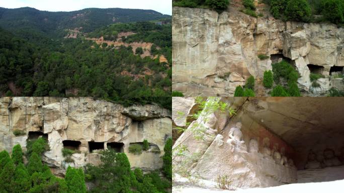 航拍山西太原天龙山柳子沟千佛洞