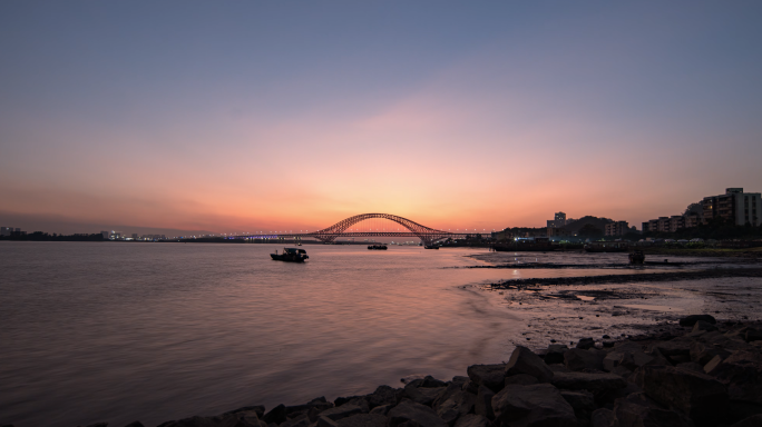 广州南沙明珠湾大桥日转夜4k延时夜景