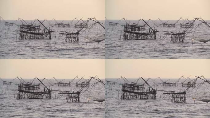 泰国塔莱湖附近的Pakpra Phatthalung，传统渔民带着捕鱼陷阱，也被称为Yor建筑