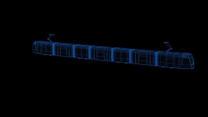4K蓝色全息科技线框电轨车地铁素材带通道