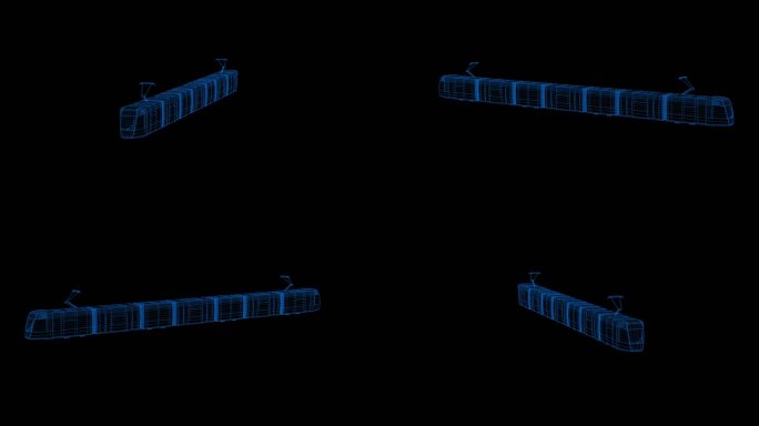 4K蓝色全息科技线框电轨车地铁素材带通道