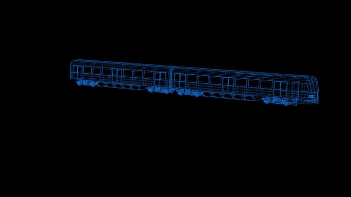 4K蓝色全息科技线框电轨车地铁素材带通道