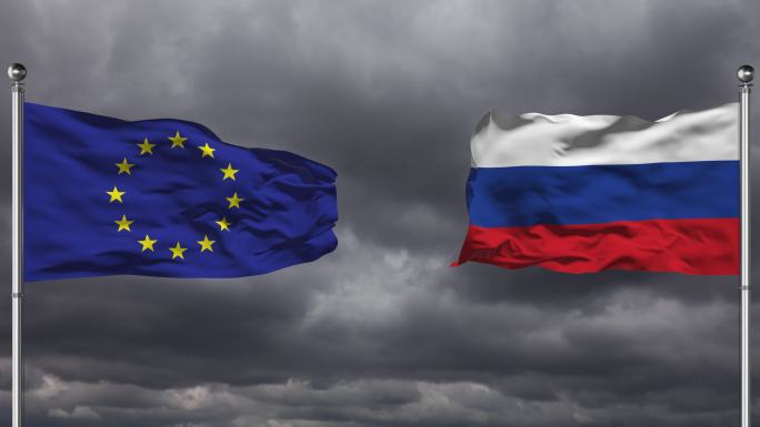 欧盟和俄罗斯国旗相互挥舞|可循环。