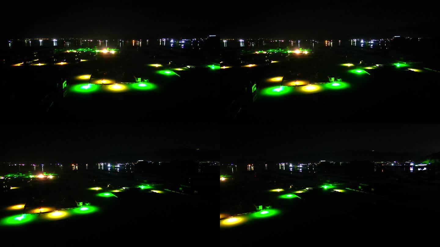 渔港渔村夜景海水养殖夜晚灯光