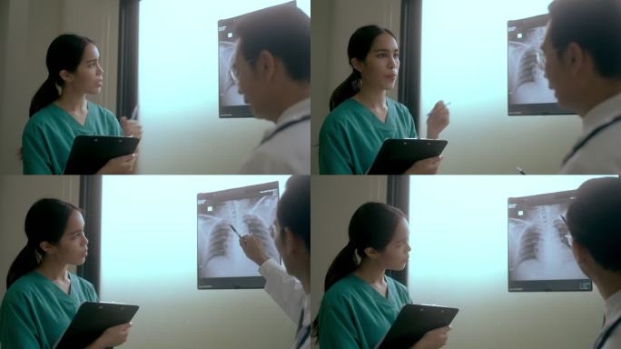 医生用X光片来教医学生。