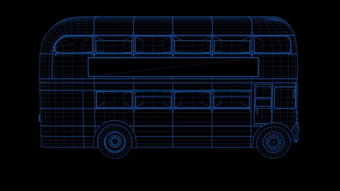 4K蓝色全息科技线框双层公交车素材带通道