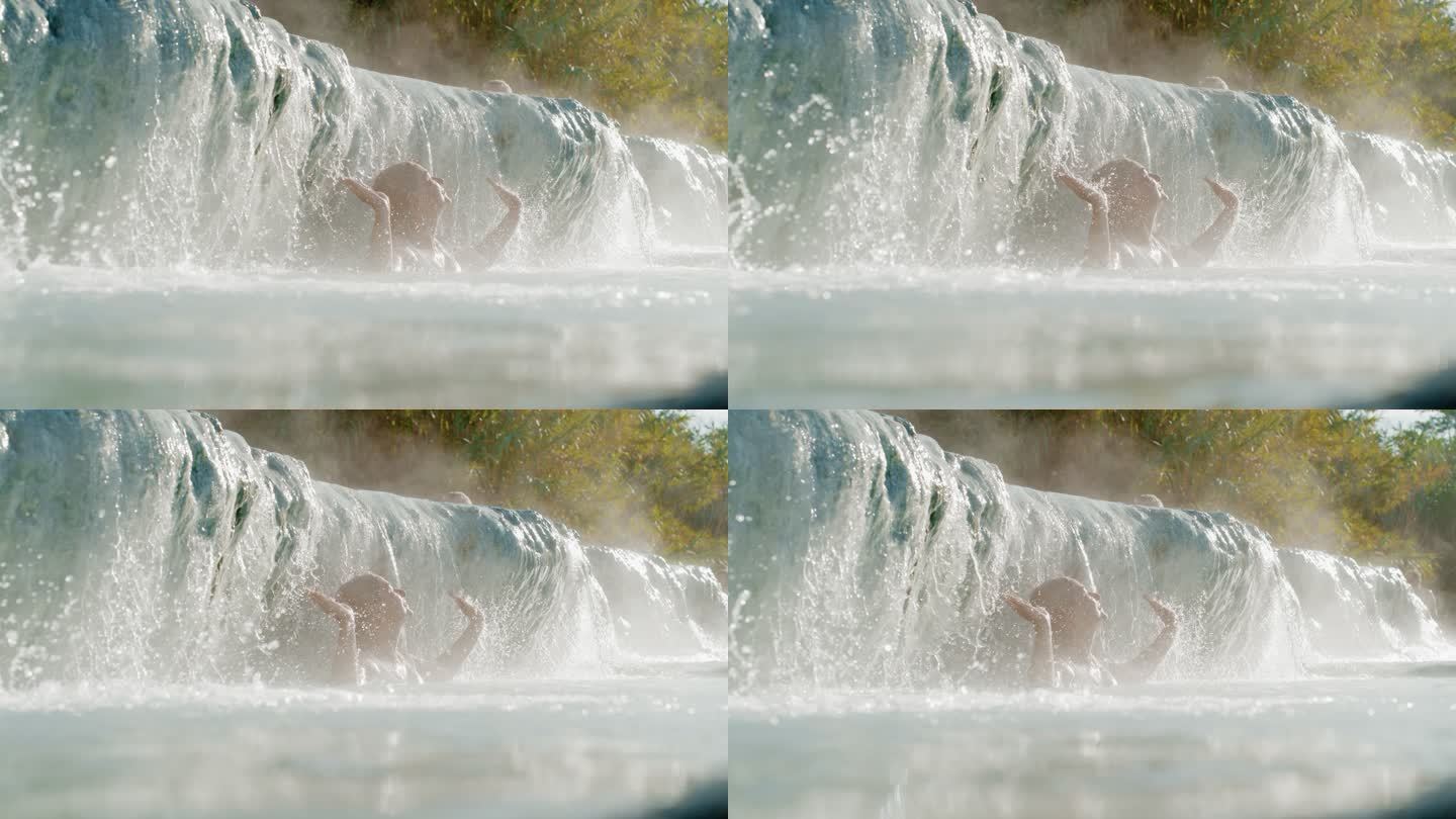 超级SLO-MO女士在萨图尼亚温泉享受源源不断的热水