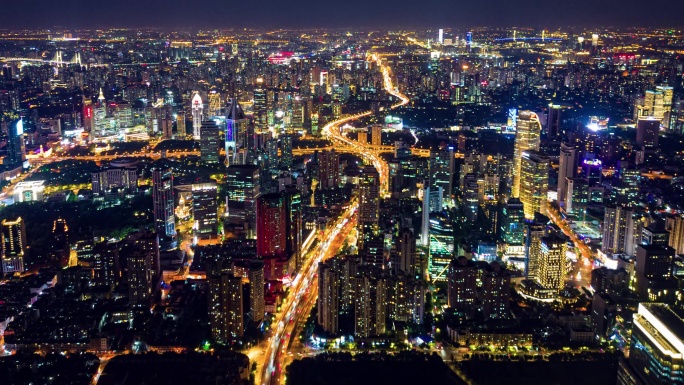 上海城市夜景鸟瞰延时